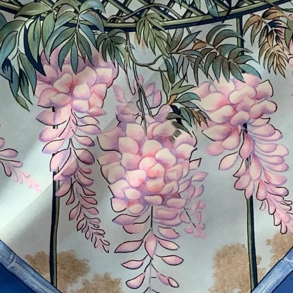 Herme's Claude Monet Giverny Garden Blue Pink Silk Scarf 35" square 1989 NIB - Picture 12 of 16